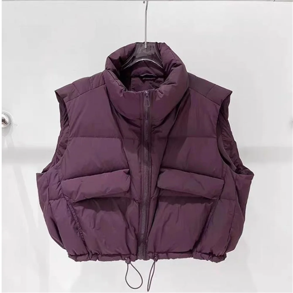 Stand up collar down vest for women winter new style casual zip short vest
