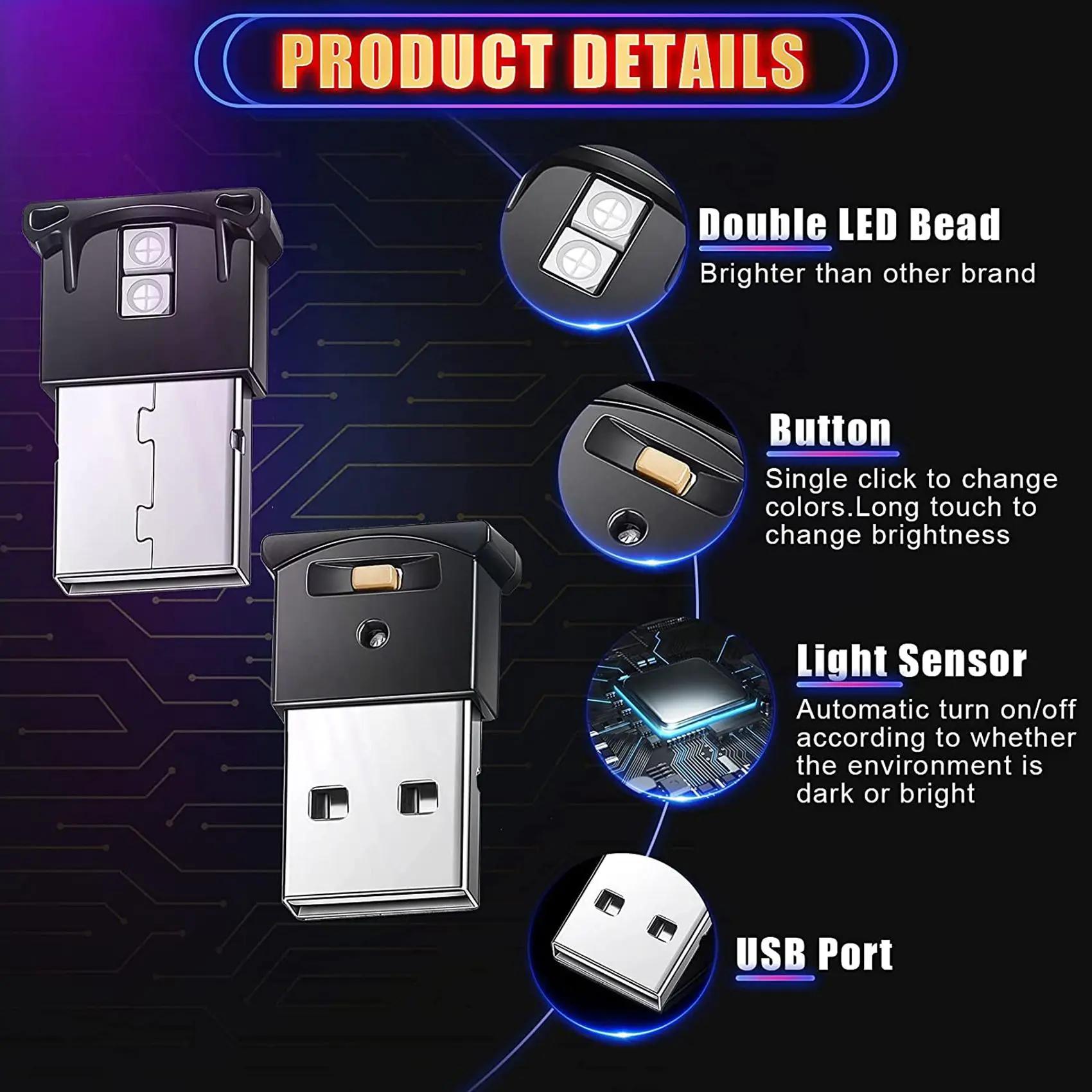 Mini USB LED Light, RGB Car LED Interior Lighting DC 5V, Laptop Keyboard Light Home Office Decoration Night Lamp