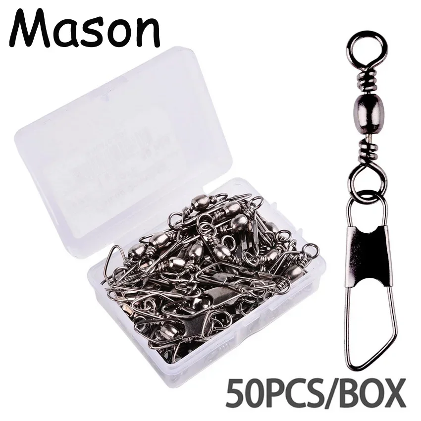 50pcs/Lot Stainless Steel Fishing Connector Pin Bearing Rolling Swivel 14#-3/0# Lure Tackle FishHook Accessorries WIth Box