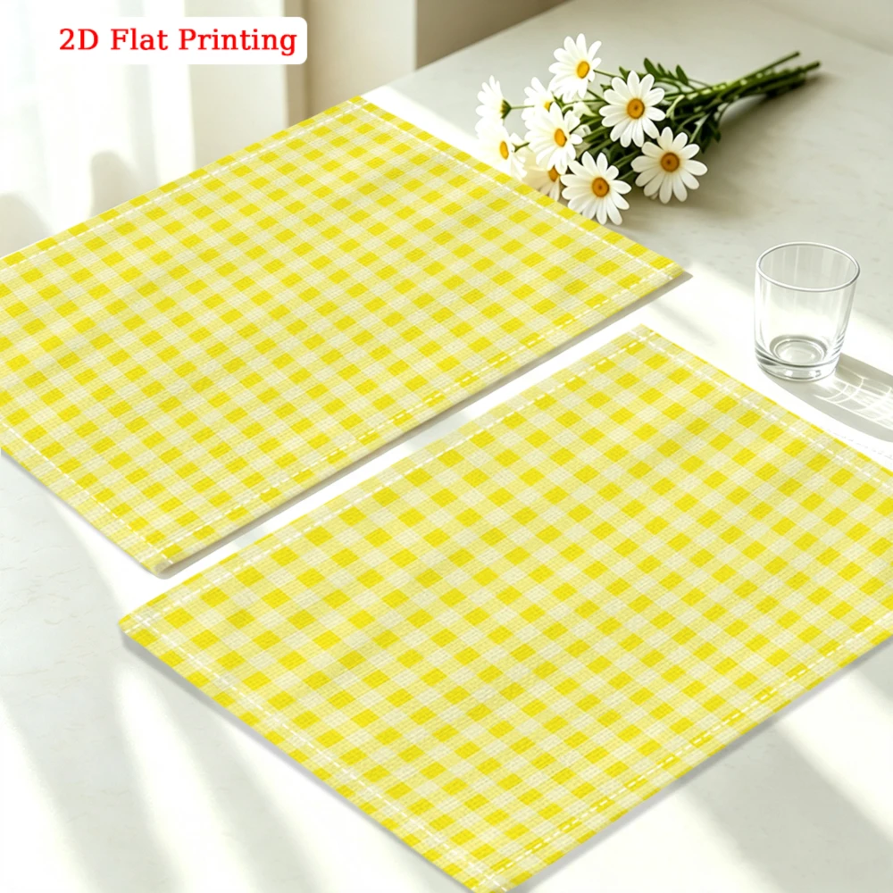 1pc Modern Style Placemat Yellow Checkered 2d Flat Printing Table Mat For Kitchen Dining Party Decor Use 30x40cm Cover