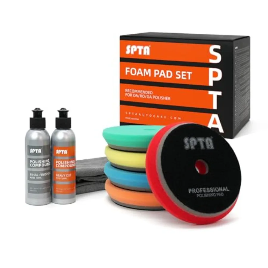 HD Buffg Polishg Pads, Orbital Buffer Pads Hook and Loop Buffing Pads, Foam Polish Pad Grits from Coarse to Fine for DA Rotary
