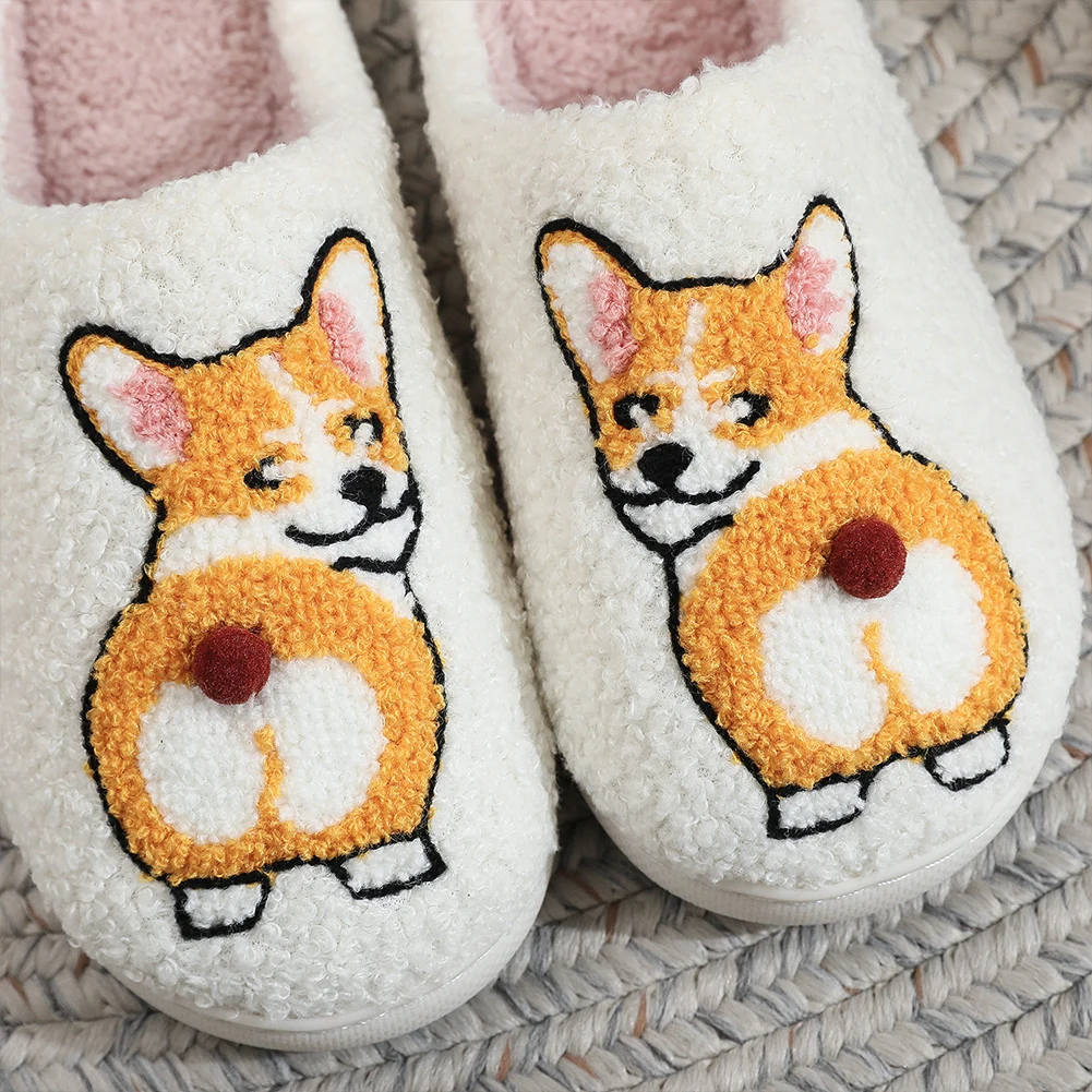 Sandal anjing mewah, sepatu anjing kartun hewan Anti Slip-on rumah nyaman termal Corgi untuk dalam ruangan kamar tidur