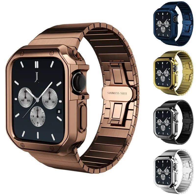 

Premium Stainless Steel Band Strap + Electroplated TPU Armor Case For Apple Watch Series 7 6 5 4 SE iWatch 41mm 44mm 45mm 40mm