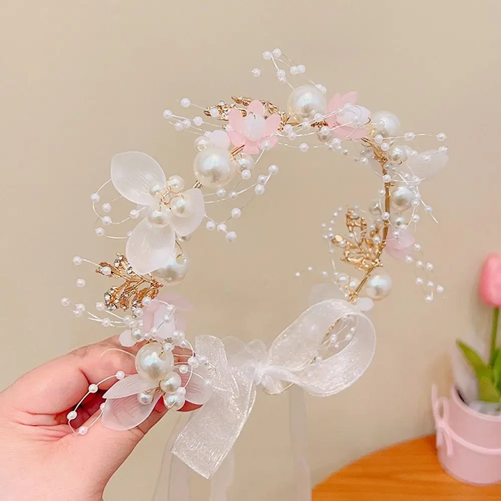 Pearl Cloth Butterfly Headdress Photography Props Hair Hoop Korean Style Headband Girl Flower Crown Children Wreath