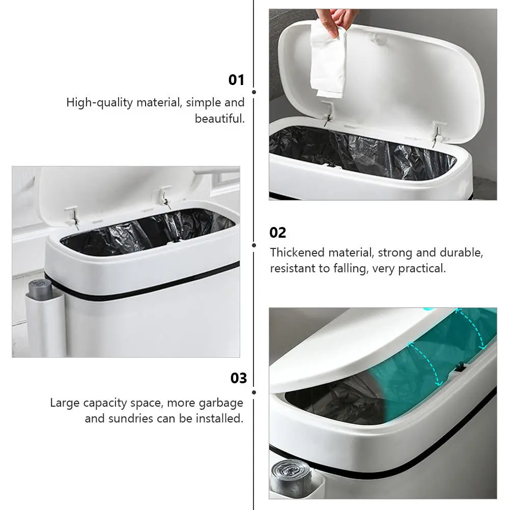 

1Pcs Trash Can with Lid Plastic Garbage Container Home Bathroom Kitchen Large Capacity Rubbish Storage Bin