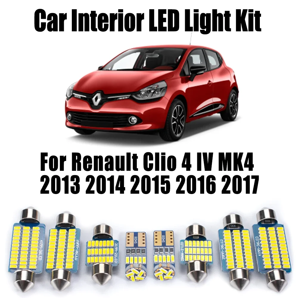 

8 шт. Canbus для Renault Clio 4 IV MK4 2013 2014 2015 2016 2017 автомобильный светодиодный внутренний потолочный светильник с картой купола, комплект аксессуаров для багажа