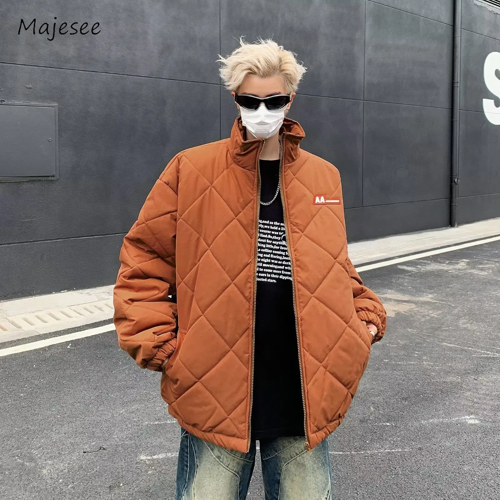 Argyle Parka Mannen Baggy Amerikaanse Stijl Stand-kraag High Street Fashion Vintage Warme Lange Mouw Hip Hop Harajuku Uitloper Winter