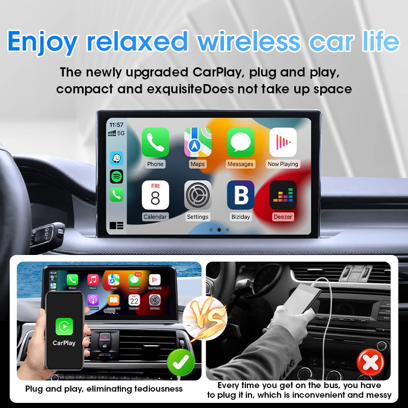 2 in1 CarPlay Android Auto Wireless Adapter, Mini Car Play Android Auto Cars Stick, Stability Automatic Connection for OEM Wired