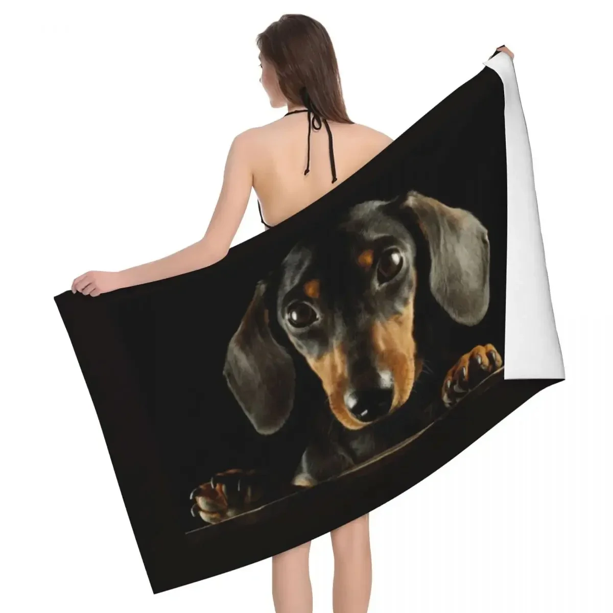 Niedliches Strandtuch mit Dackel-Hund, schnell trocknend, Kawaii-Welpen-Haustier-Badetuch, sanddicht, zum Schwimmen, Pool, für Reisen, Camping, Yoga, Sport