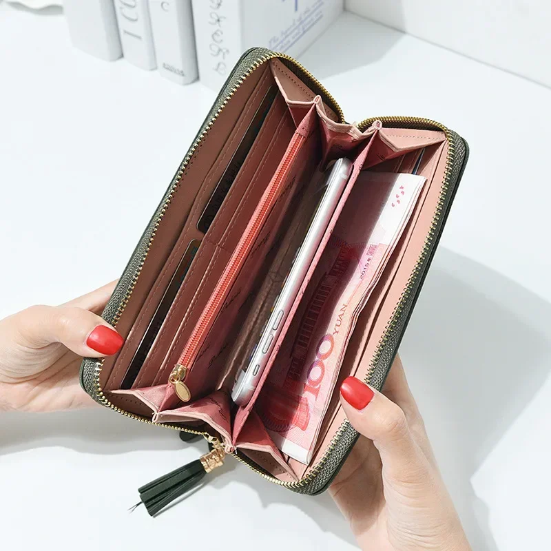 Luksusowe Portfele Damskie z Nadrukiem Kreskówkowym Długi Portfel PU Jednolity Kolor Zapinana na Zamek Kopertówka Wygodna Damska Portmonetka na Monety