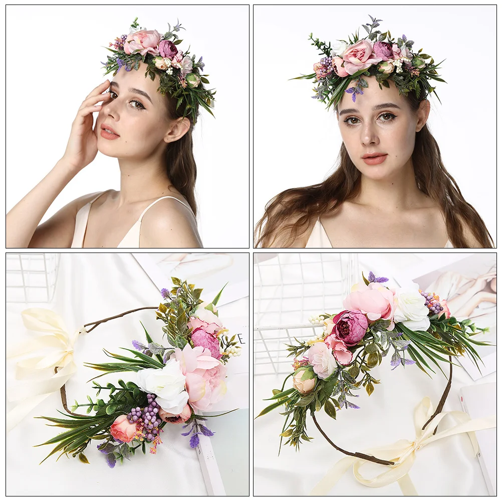 Flower Headband Garland Headpiece Hair Crown for Women Girls Elegant Bridal Wedding Decor Headwear Crown Accessory
