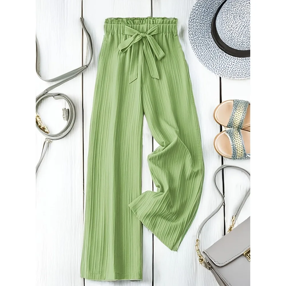 

Plus size New Women's Casual Elasticated Waistband Fashion Lace-up Versatile Straight Pants In Solid Color Pants