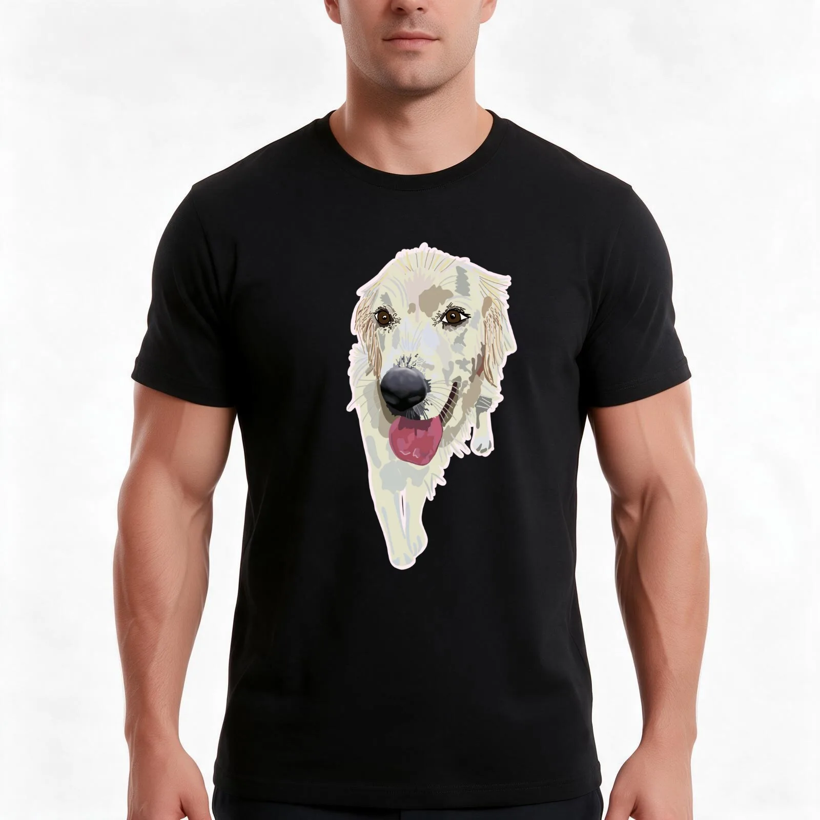 White Golden Retriever T-Shirt, Summer Casual Cotton Tee, Oversized Streetwear Tops, Vintage Graphic Print, Unisex Men Women