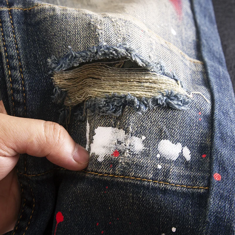 جديد ربيع وخريف 2025 سراويل جينز ضيقة للرجال باللون الأزرق المنشط سراويل جينز مرنة مخصصة للرجال Vaqueros Hombre