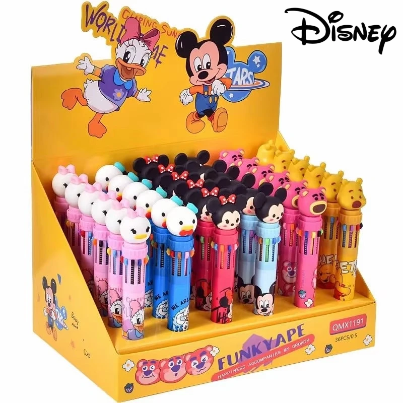 2/6/36 Pcs 6 Roles Cartoon Disney Mickey Doll 10-Colors Ballpoint Pen Student Stationery School Office Supplies Gift Prize Award