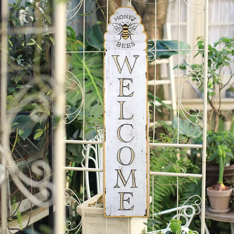 Retro Wooden Welcome Sign Wall Decor European Style Solid Wood Door Plate Outdoor Garden Entrance Hanging Ornament Home