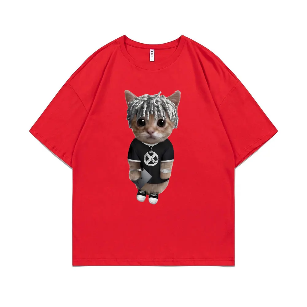 Rapper Ken Carson Kitty Print T Shirt Regular Men Hip Hop Loose Tshirt Male Fashion Cotton Street Tees Funny Men\'s Short Sleeve