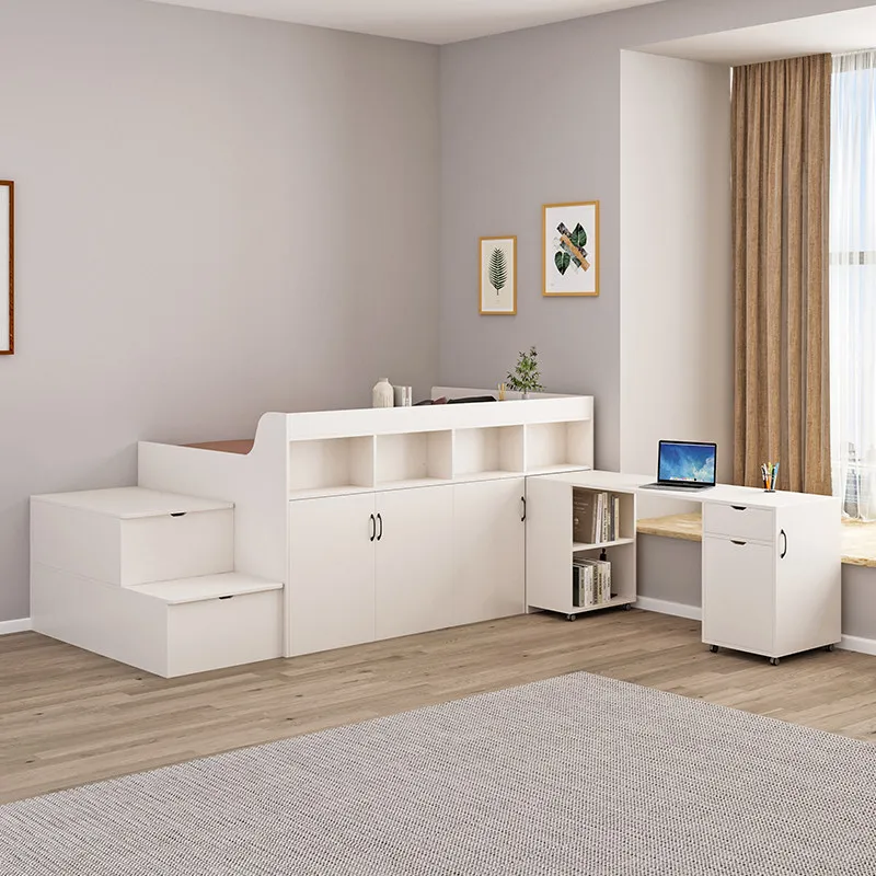 Children's bed half-height bed, desk wardrobe integrated multi-functional combination bed set, bedroom small apartment