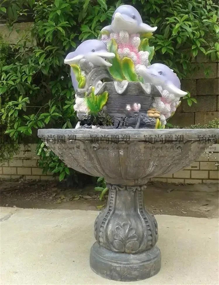 Y Modern Large Dolphin Decoration Courtyard Garden Hall Fish Pond Waterscape Animal Decoration Circulating Water Add Oxygen