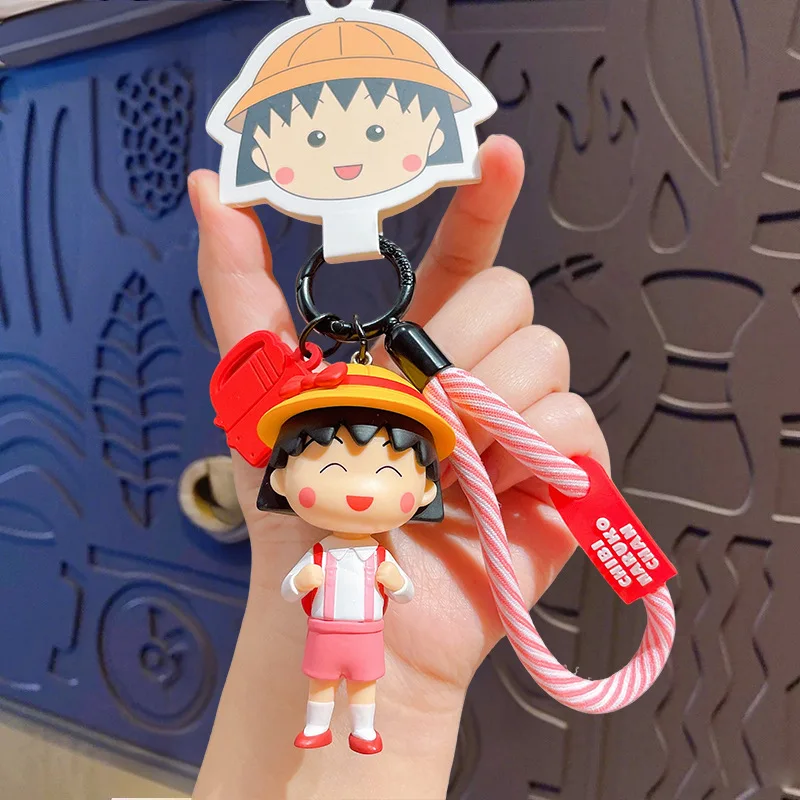 Chibi maruko-chan bonito dos desenhos animados série brinquedos chaveiro saco corrente pendurado bonito carro chaveiro um presente de aniversário para