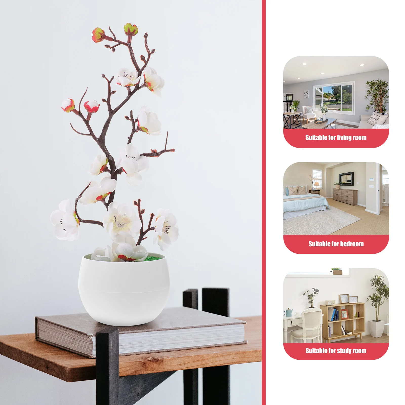 

Artificial Potted Plum Blossom Realistic Faux Flower For Home Office Decor Indoor Arrangement Centerpiece Fake Plants Bonsai