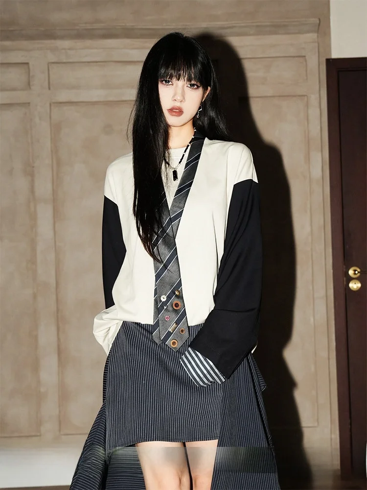 

Новинка: Женская хлопковая рубашка с длинным рукавом, свободного кроя, в полоску, с цветовыми блоками, V-образным вырезом, на пуговицах, для весеннего поездки на работу.