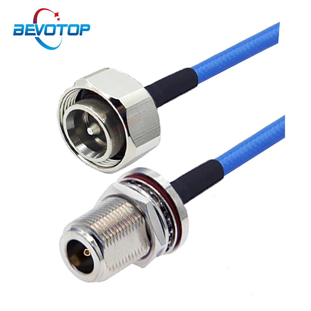 BEVOTOP Waterproof Bulkhead N Female to Mini DIN 4.3-10 Male Plug RG402 Cable RG-141 50 Ohm RF Coaxial Extension Jumper Pigtail