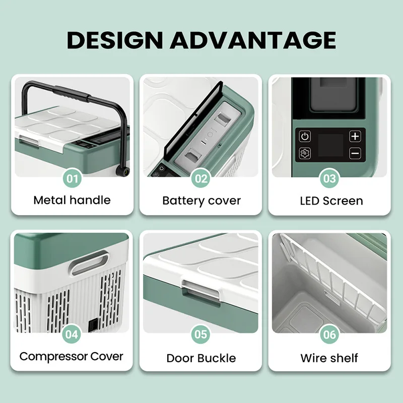 12V 24V Compressor Car Refrigerator, Portable Handheld with Optional Rechargeable Function, Freezer and Cooler