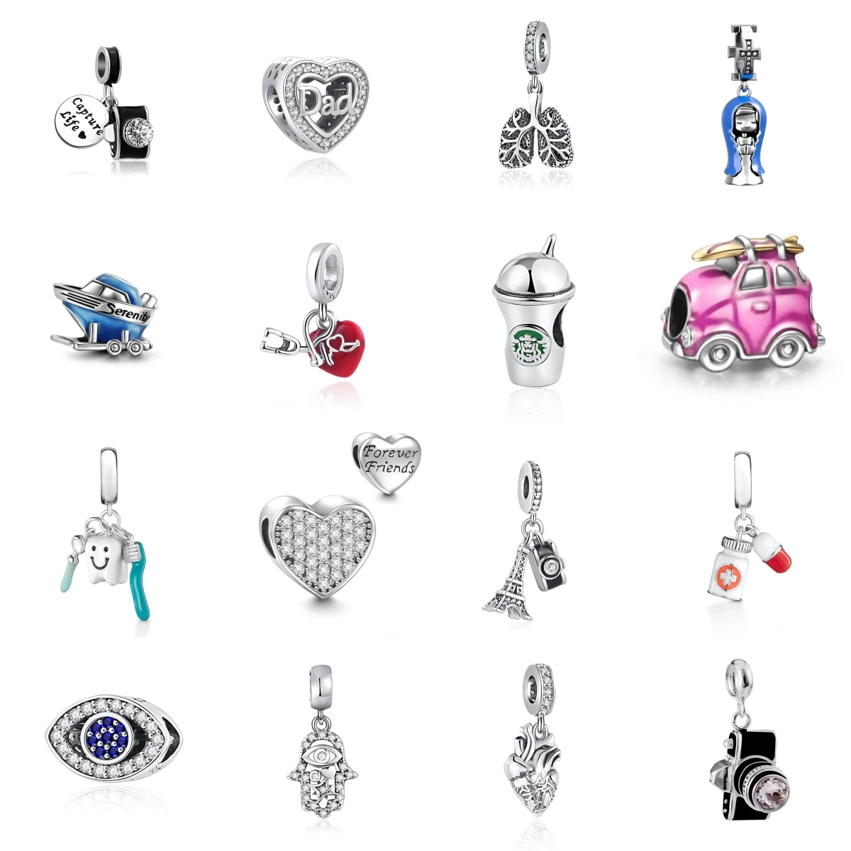 2025 New Hot Sale Travel trailer camera lungs heart Charm Beads Fit 925 Sterling Silver Original women Bracelet DIY Jewelry Gift