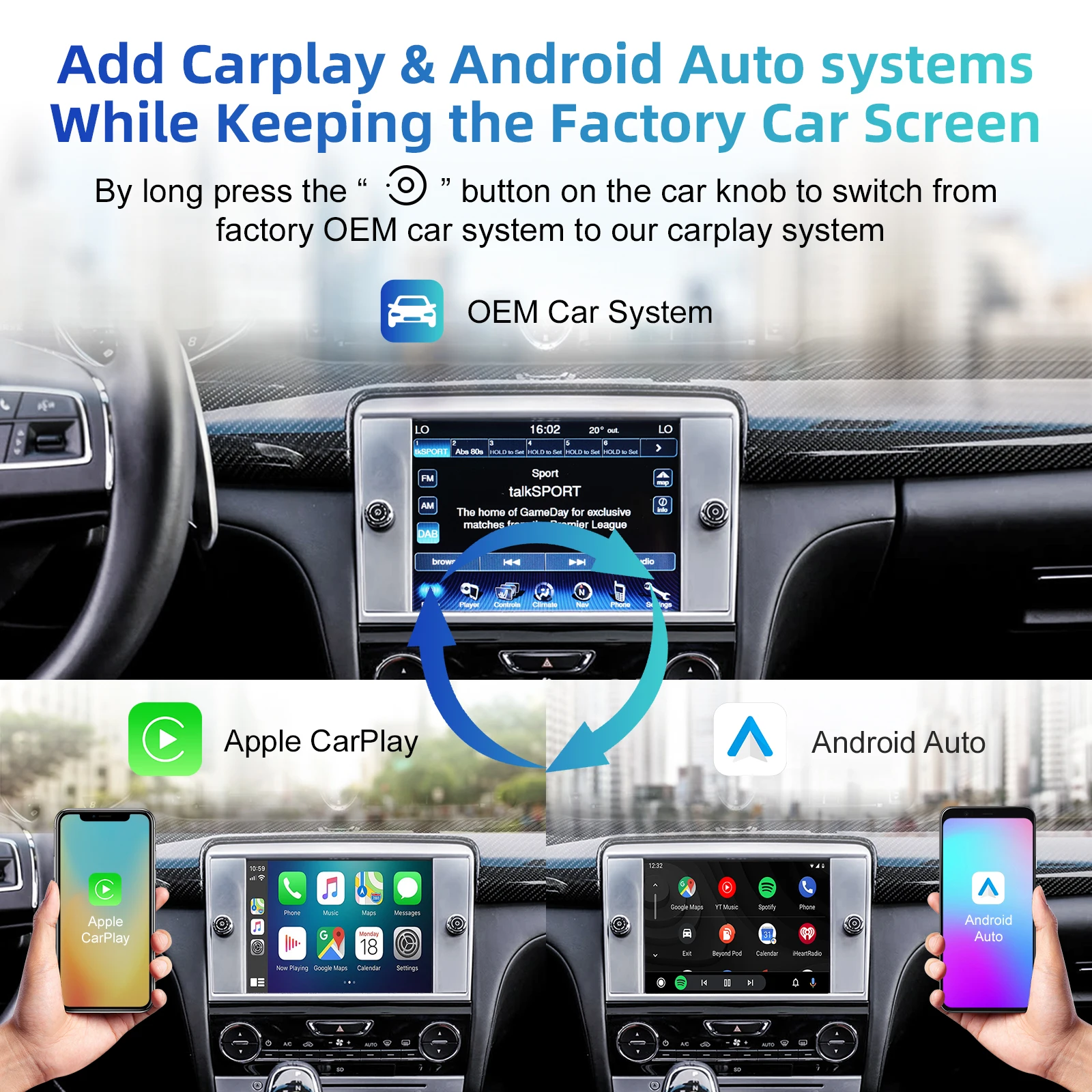 Full Screen Upgrade Decoder Box Wireless CarPlay Android Auto Retrofit Kit for Maserati Quattroporte 2013-2015, Ghibli 2014-2017