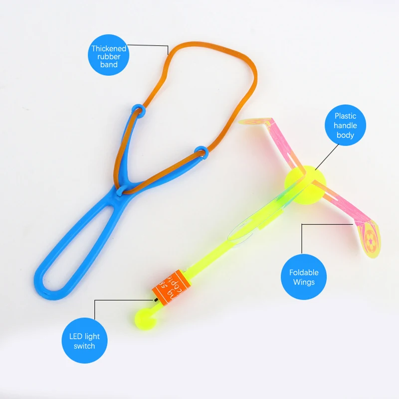 1pcs Novelty Plastic Luminous slingshot Propeller Outdoor Classic Toy Kid Gift Rotating Flying Arrow Multicolor Random Color