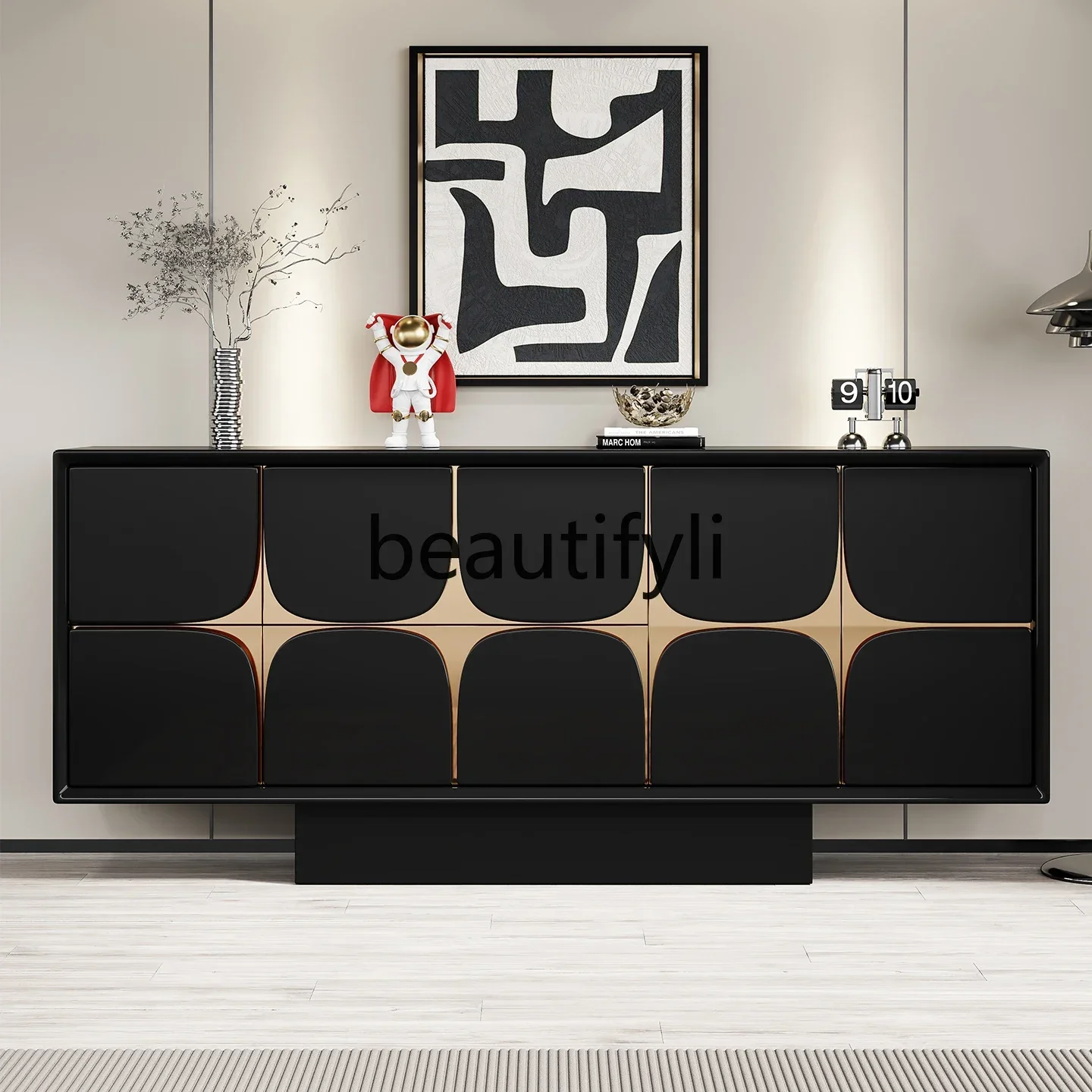 

D80 Italian light luxury entrance modern solid wood decoration storage dining side cabinet bedroom bedside cabinet