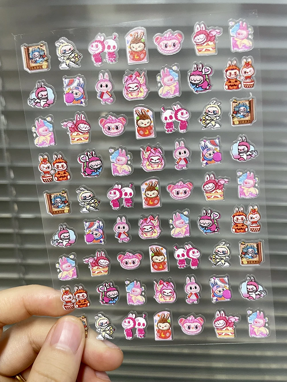 Kawaii Labubu ตุ๊กตา Ultra-Thin Self-Adhesive Slider สติกเกอร์เล็บกันน้ํา DIY สมุดภาพโน้ตบุ๊ค Desktop Decor สติกเกอร์