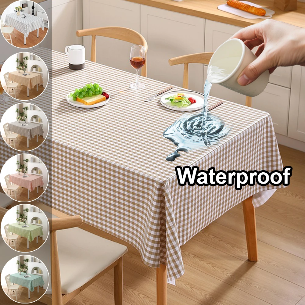 

Table Cloth PEVA Plaid Stripe Tablecloth Waterproof Oil-Proof Rectangular Coffee Cuisine Party Table Covers for Home Living Room