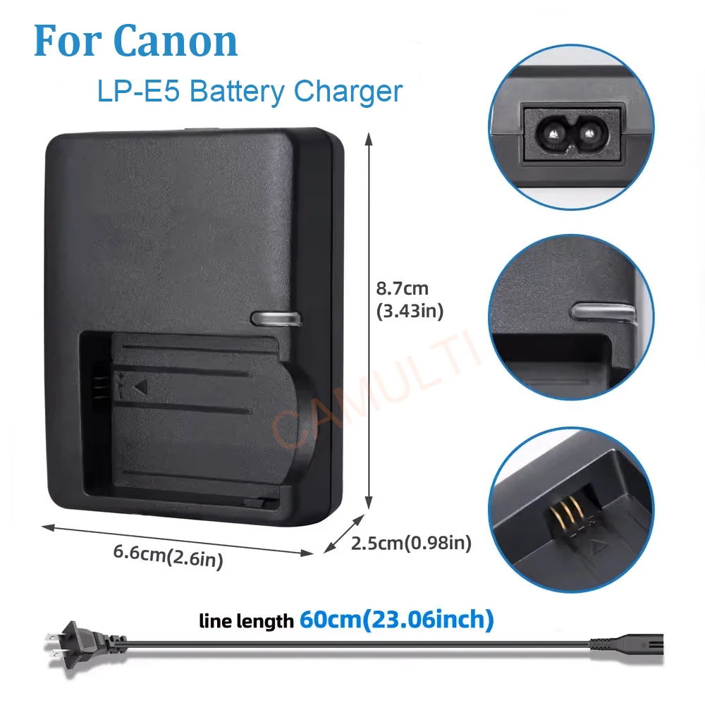 LP-E5 LPE5 LC-E5 LC-E5C LCE5E Camera Battery Charger For Canon EOS 450D 500D 1000D Kiss F X2 X3 Rebel XSi XS T1i