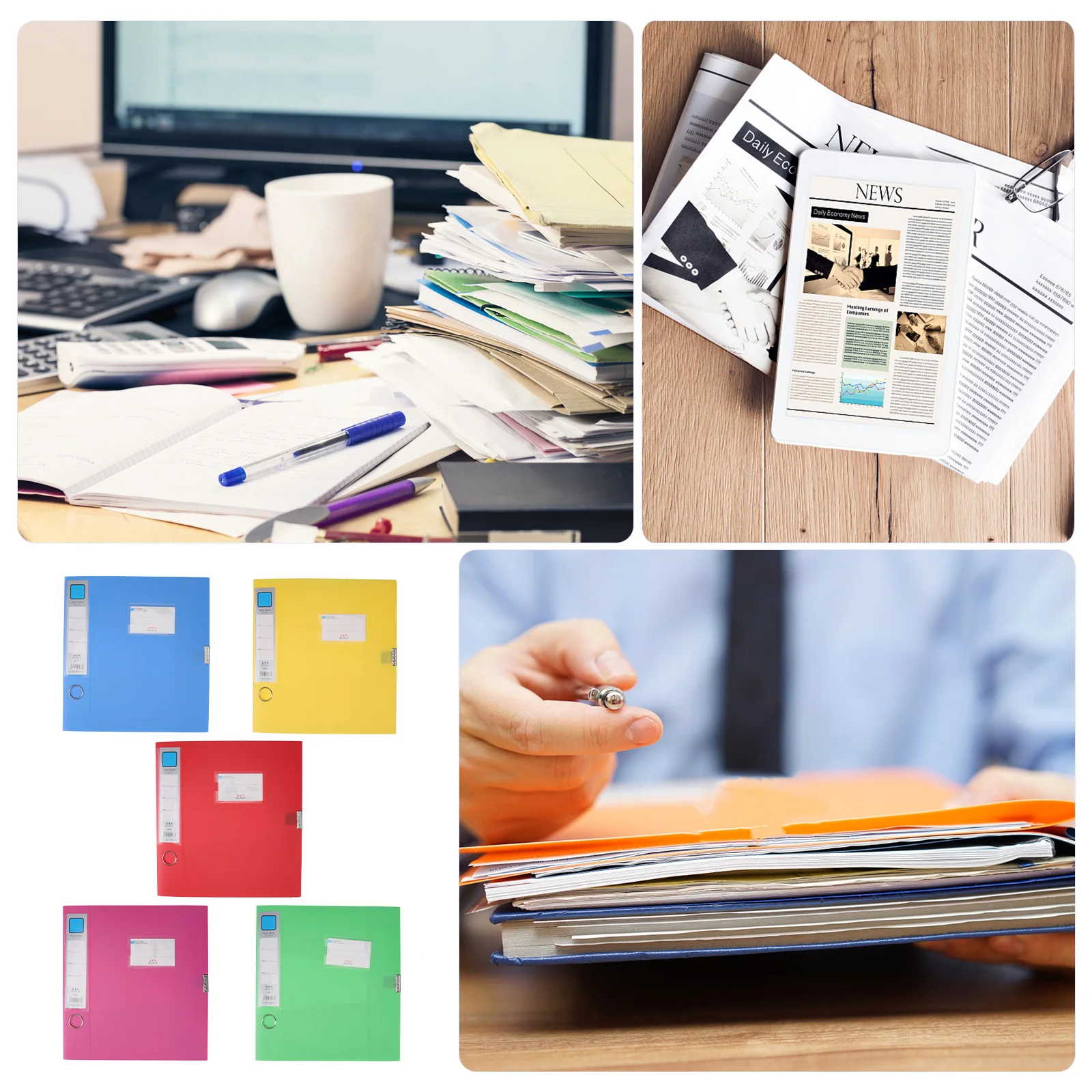 5Pcs PP File Storage Boxes Document Organizer for Office School Home Mixed Colors Document Holder