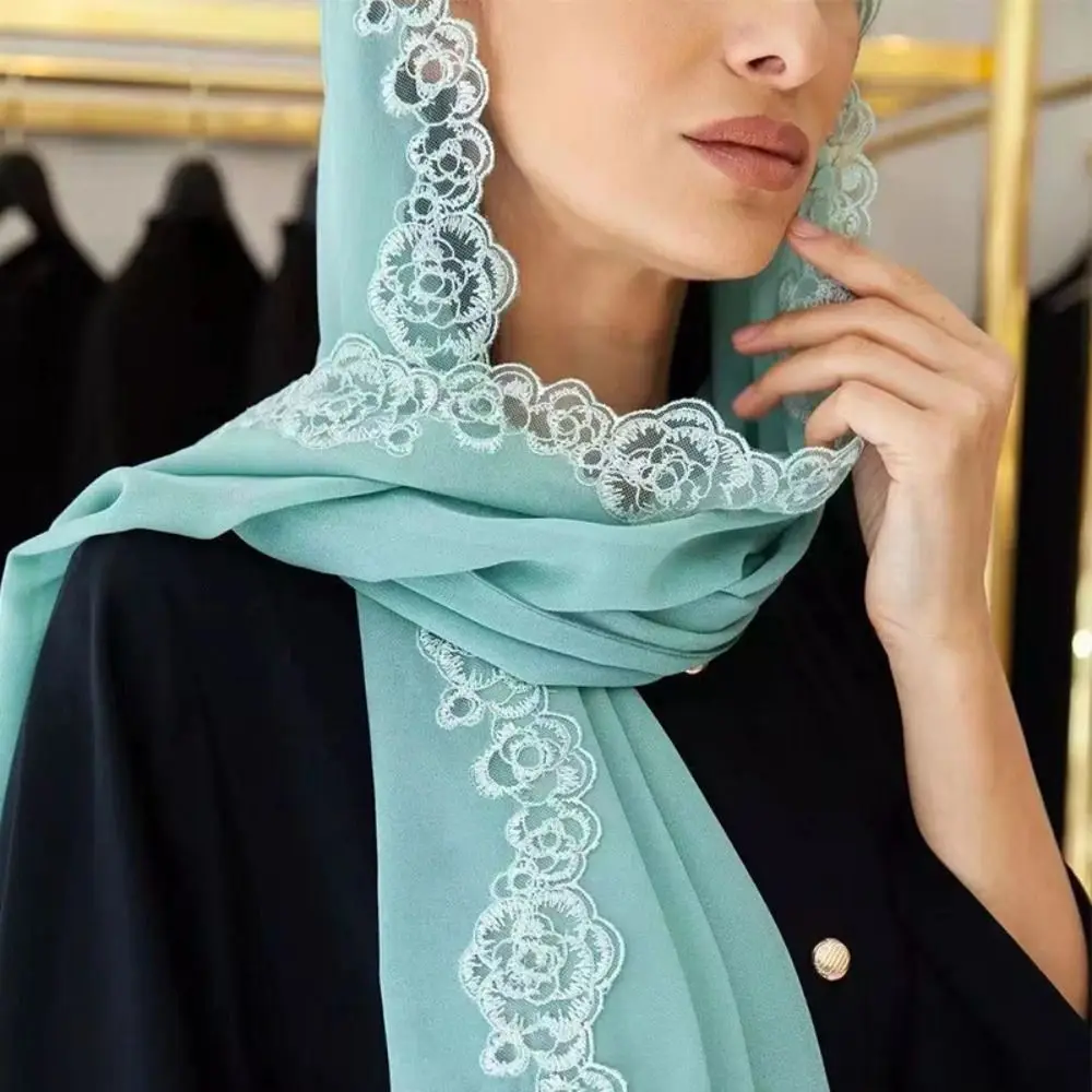 

Embroidered Lace Chiffon Lace Hijab Solid Colors Breathable Summer Wraps Headscarf Comfortable Women Long Shawls Female Shawl
