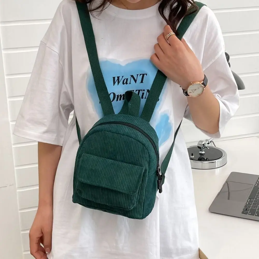 Teenager Soulder Bag Corduroy Backpack Handbag Rucksack School Bags Casual Commute Student Bookbags College