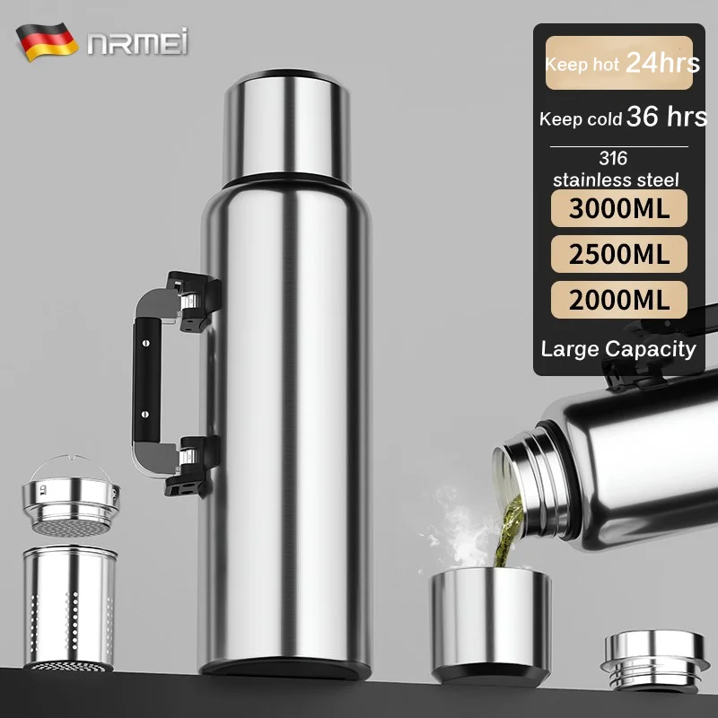 

2/2.5/3L бутылка для воды из нержавеющей стали, Женский Герметичный Термос большой емкости без бисфенола А с ручкой