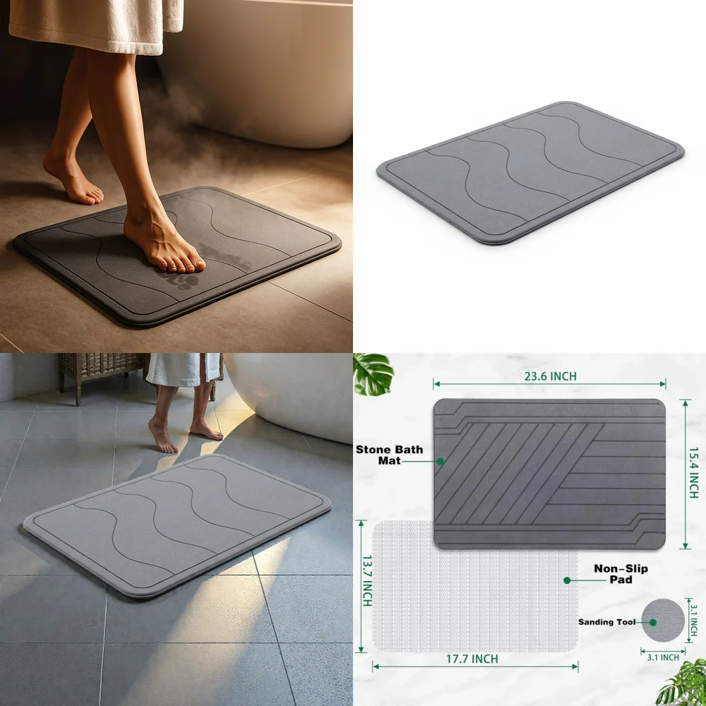 

Premium Stone Bath Mat Diatomaceous Earth Non Slip Super Absorbent Quick Dry Bathroom Rug Soft Comfortable Eco Friendly