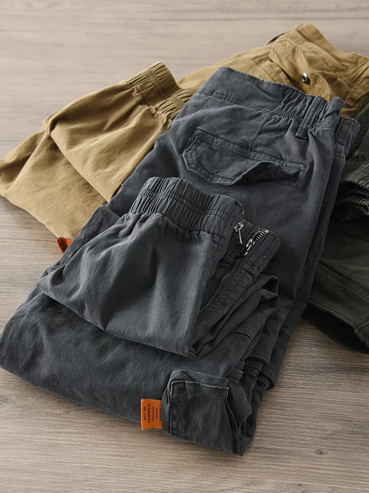 

Heavy pure cotton American retro washed leggings men's tough guy style multi-pocket zipper pants casual trousers