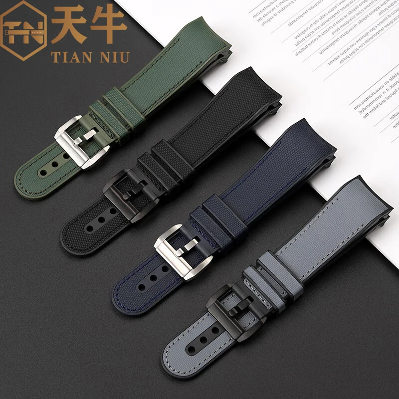 23mm Men's Bracelet Arc Mouth Rubber Strap For Blancpain 50 Find 5000 5015 5200 Series Nylon Pattern Fluororubber Watch Band