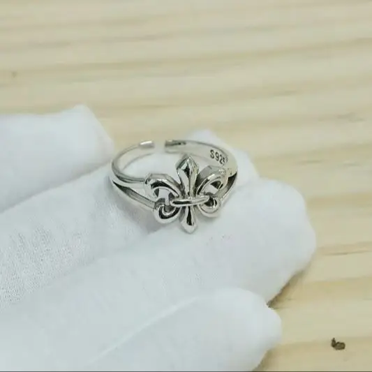 Pure silver vintage handmade Scout flower ring, cross flower ring, men's and women's personalized movable index finger ring, sil