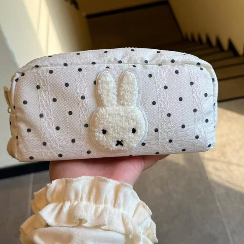 New Polka Dot Miffy Pencil Case Cartoon Rabbit Zipper Stationery Pouch Portable Large Capacity Storage Bag Student Birthday Gift