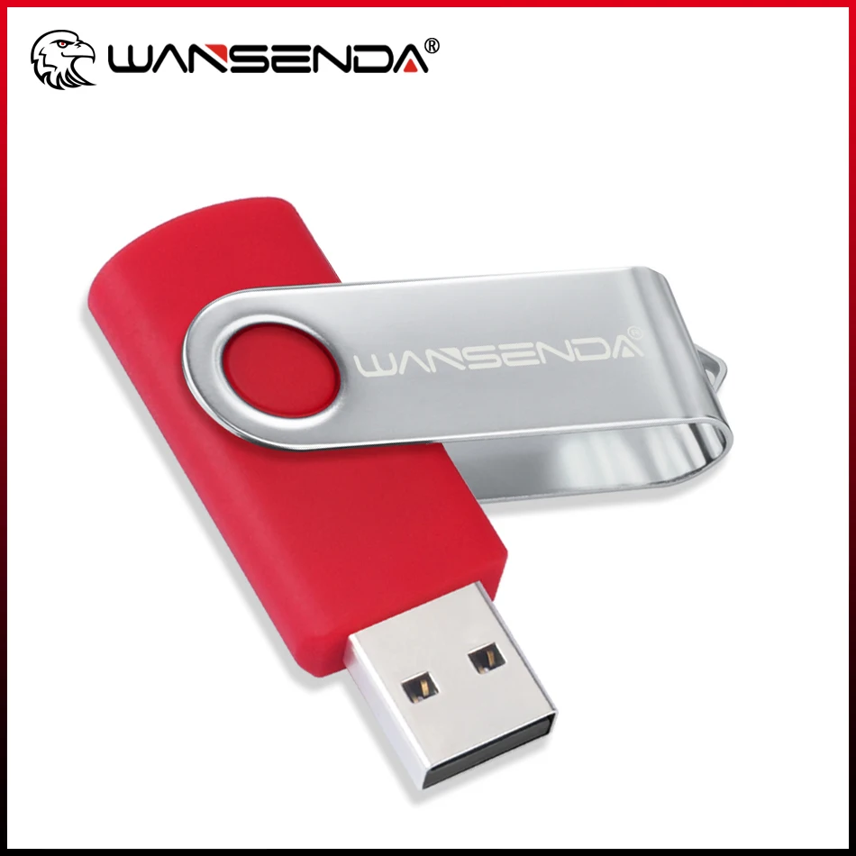 WANSENDA USB Flash Drive Rotasi Pen Drive 128GB 64GB 32GB 16GB 8GB Pendrive Logam 256GB USB 2.0 Flash Memory Stick