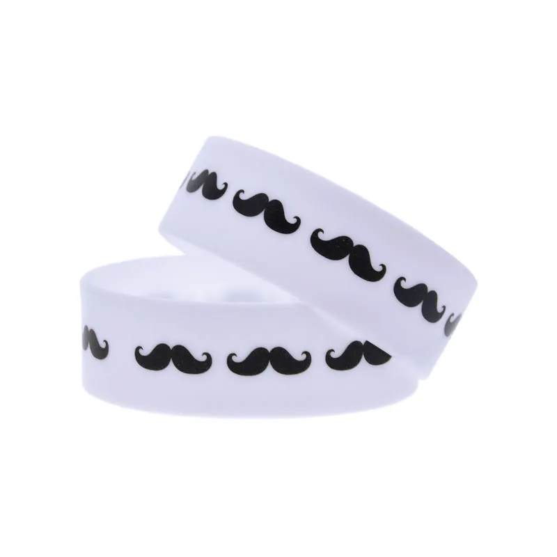 1 Stück bedrucktes Silikonarmband mit Moustache-Logo, 1 Zoll breit, weißes Gummiarmband, Erwachsenengröße – Detail 9