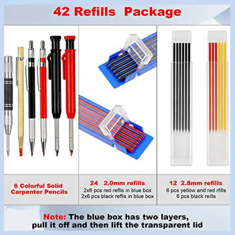

AS63-10PCS Carpenter Pencil With Sharpener Mechanical Carpenter Pencils Set Deep Hole Marker With 36 Refills