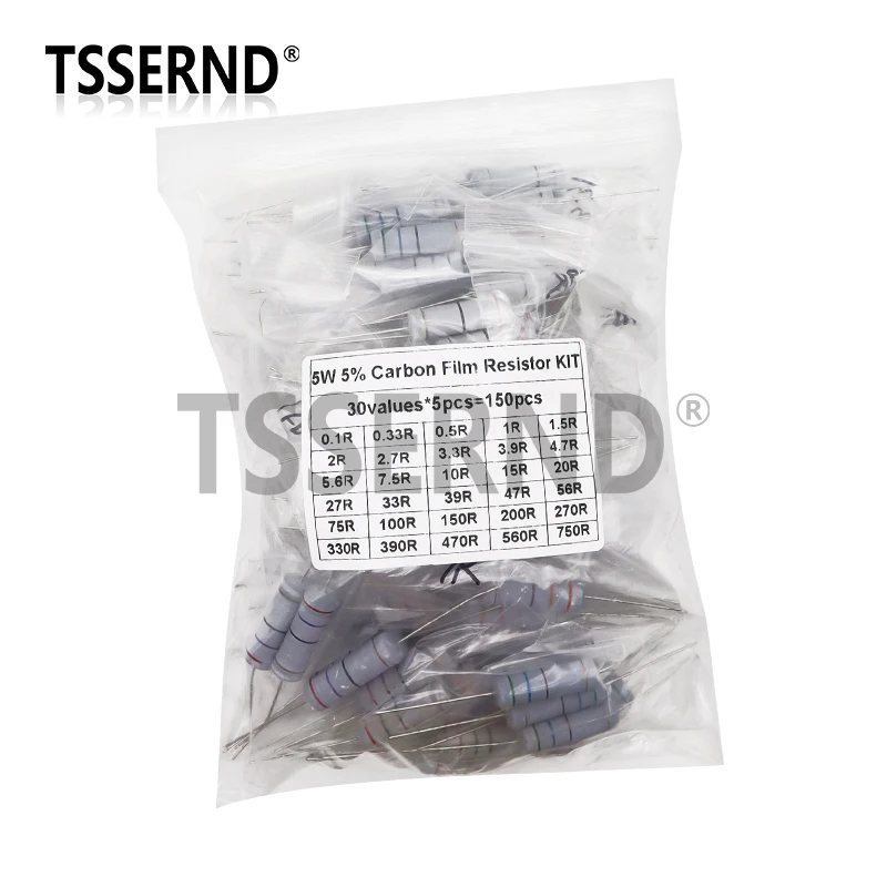 Imagem -03 - Carbon Film Resistor Sortimento Kit Resistance Grupo 30 Tipos Componentes Faça Você Mesmo 1w 2w 3w 5w 1750 Ohm 1k820k 150 Peças 300 Peças