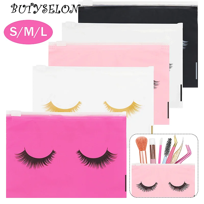 10pcs Eyelash Aftercare Bags With Zipper Toiletry Makeup Pouch Cosmetic Travel Beauty Tool Packaging Lash Extension Supplies