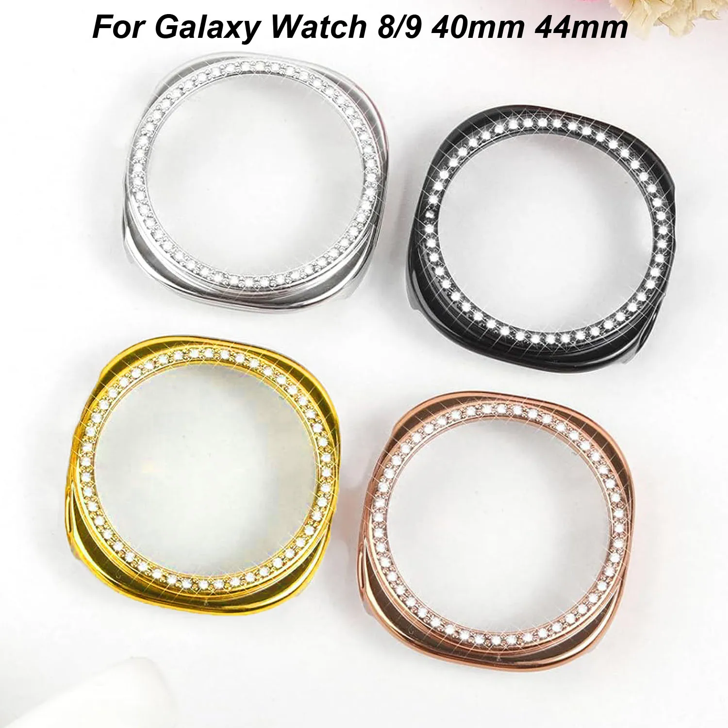 Women Diamond Watch Cover for Samsung Galaxy Watch 8 9 44mm 40mm Protective Case Sparkling Rhinestones Hard PC Bumper
